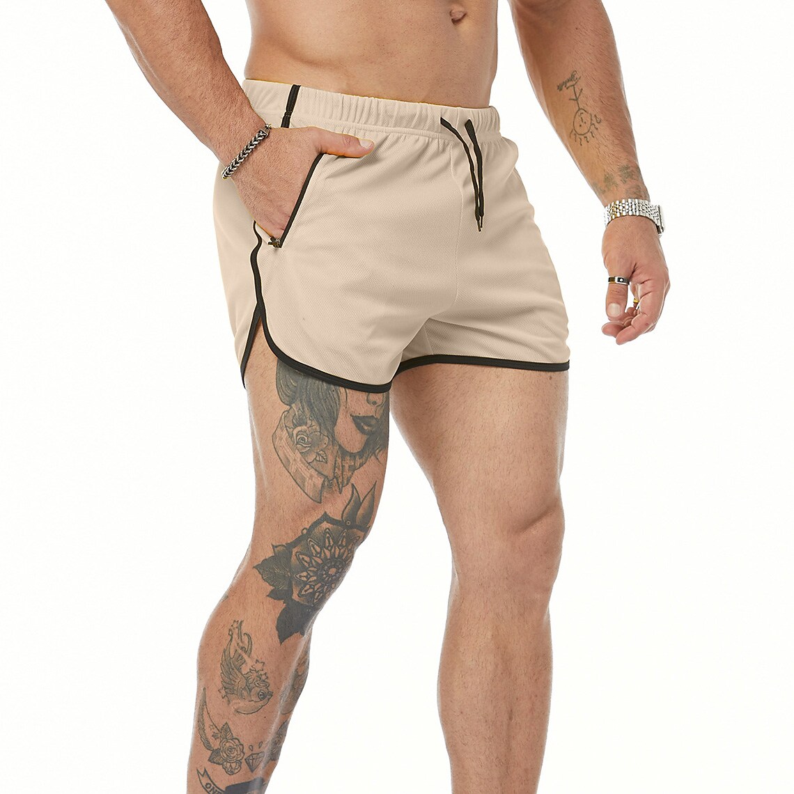 Men's Running Shorts Pocket Drawstring High Waist Bottoms Breathable Q