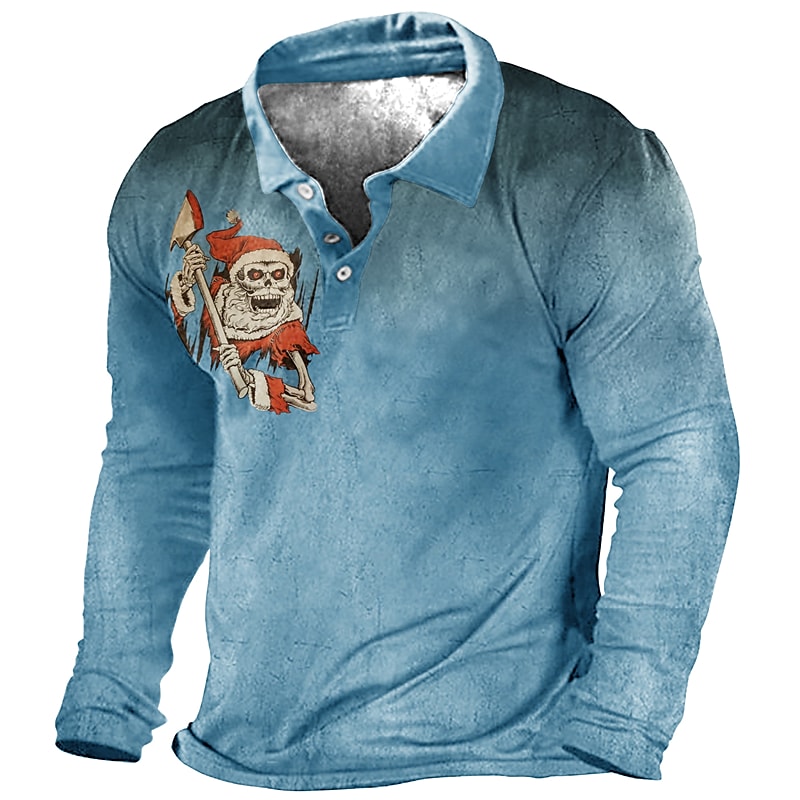 Men's Christmas Print Long Sleeve Button-Down Casual Sweatshirt