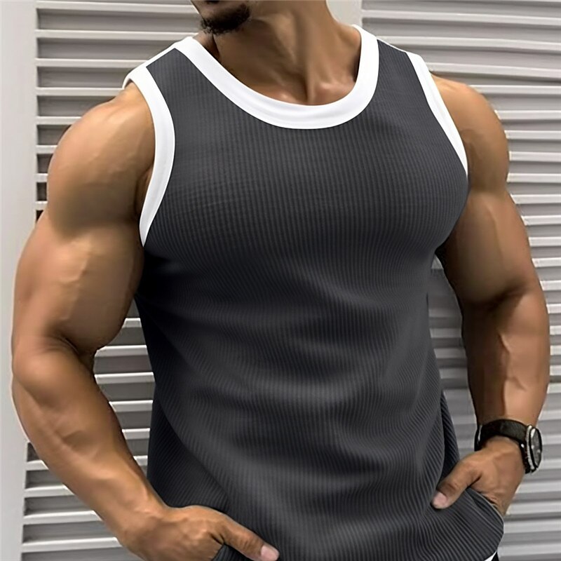 Men's Tank Top  Sleeveless Shirt Color Block Pit Strip Crew Neck Outdoor Going out Sleeveless Muscle Vest Top 