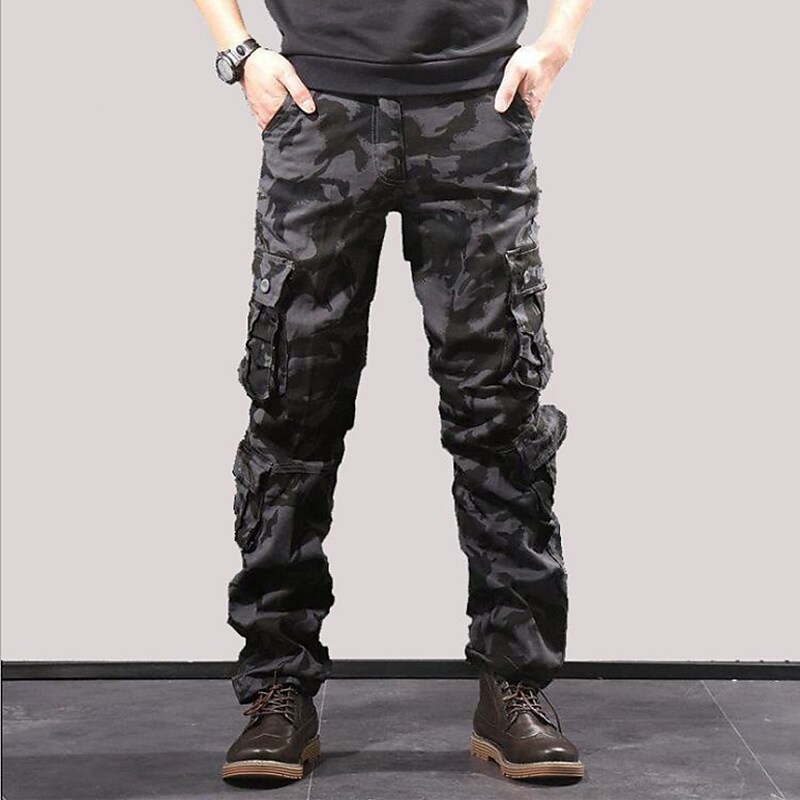 Men's Drawstring Multi Pocket Leg Solid Color Camouflage Pants
