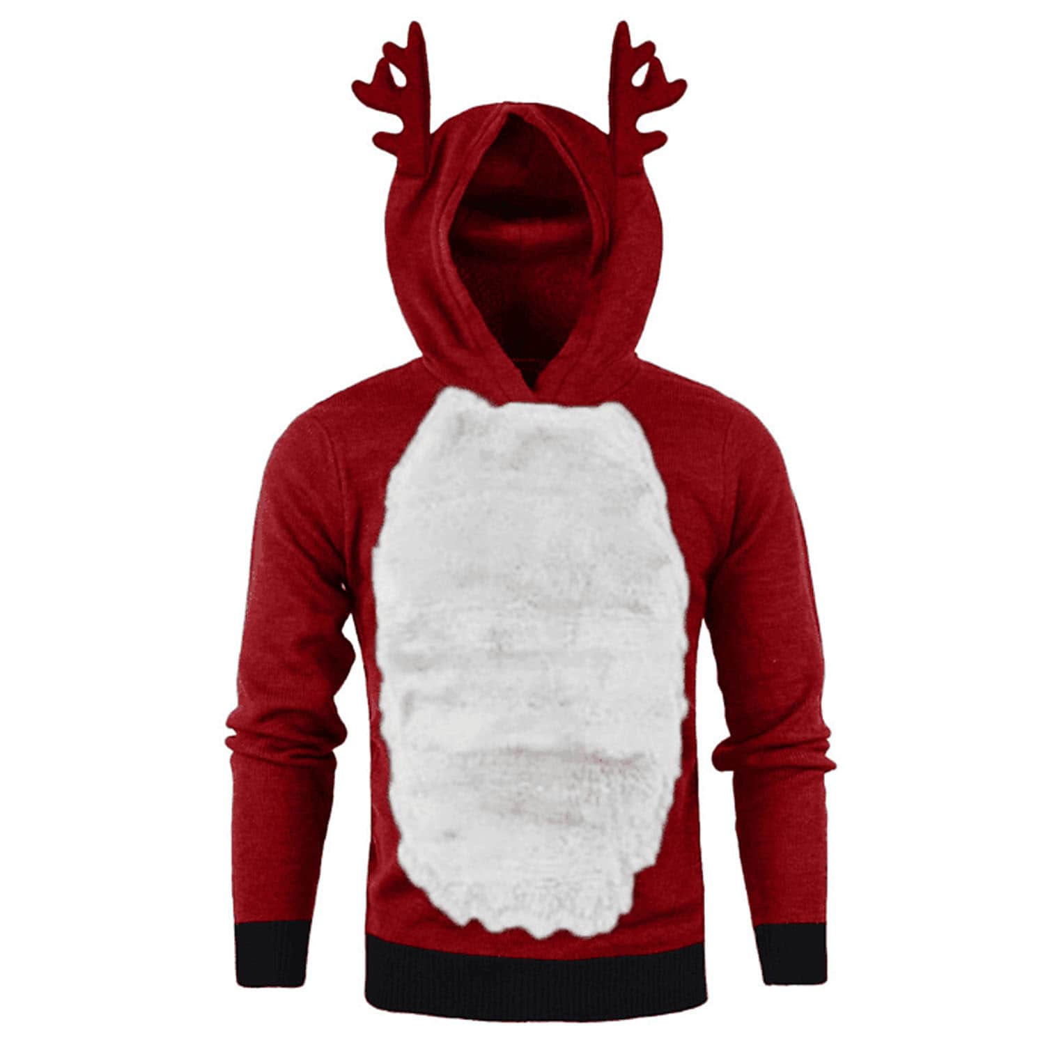 Men's Christmas Antlers Plus Fluff Hooded Color Funny Sweatshirt