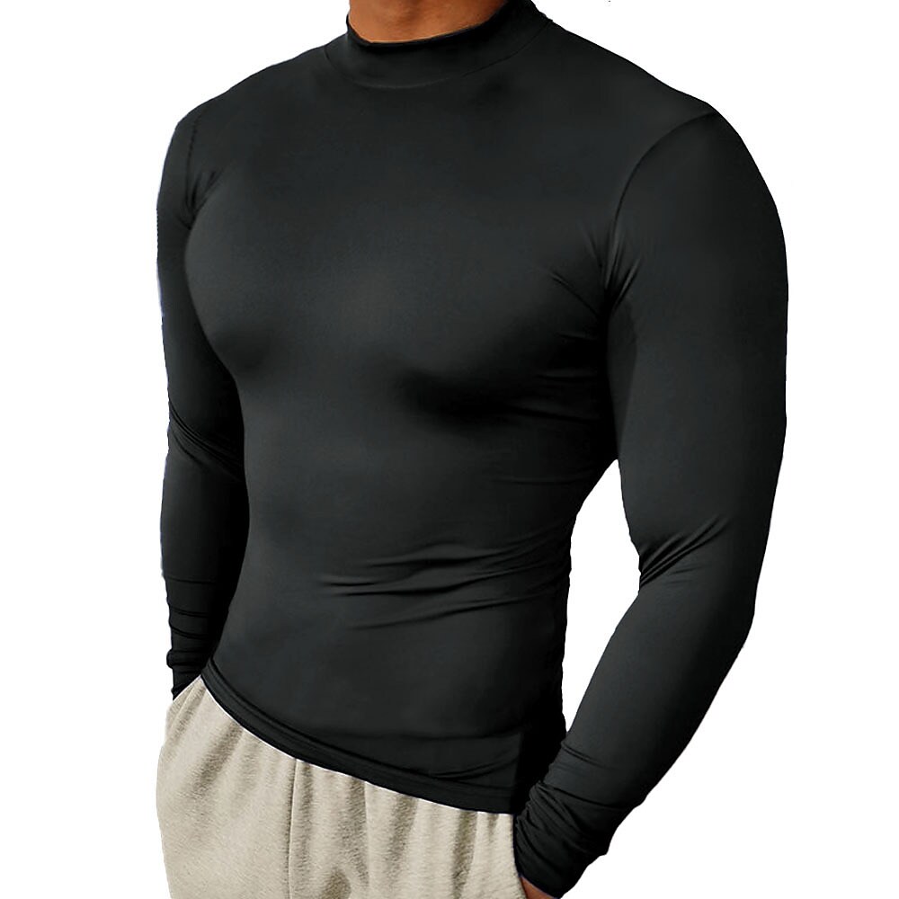 Men's Sport Solid Color Stand Collar Tights Shirt