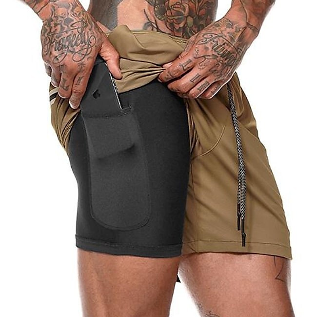 Men's Running Gym Drawstring Side Pockets Shorts Athletic Breathable Soft Quick Dry Yoga Fitness Running Sportswear 