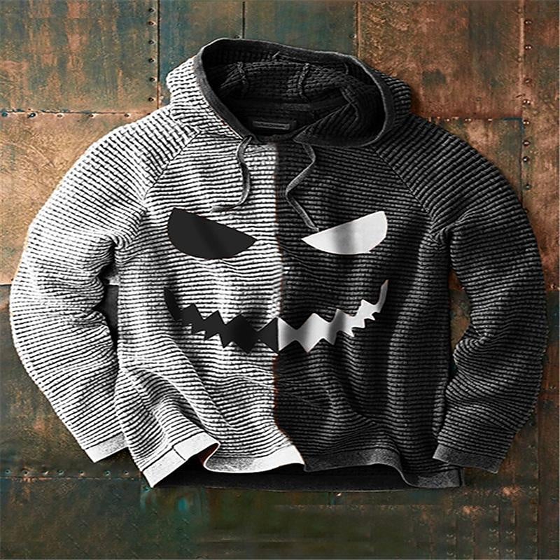 Men's Casual Christmas Pumpkin Print Hooded Loose Sweatshirt666