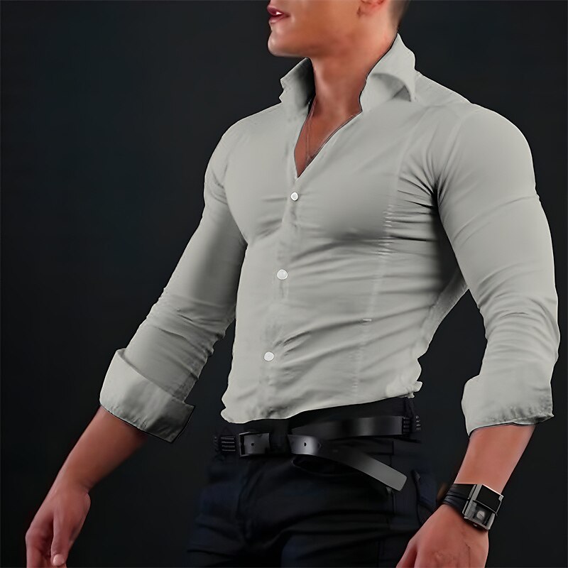 Men's Outdoor Casual Fashion Vacation Comfortable Breathable Light Plain Long Sleeve Shirt 