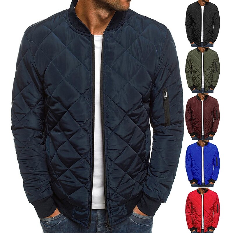 Men's Outdoor Windproof Solid Color Cotton Full Zipper Warm Coat