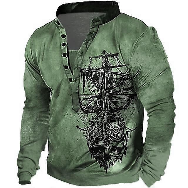 Men's Unisex Sweatshirt Pullover Button Up Hoodie Graphic Prints Boat Zipper Print Daily Sports Holiday 3D Print Streetwear Designer Casual Hoodies Sweatshirts  Long Sleeve Green Blue