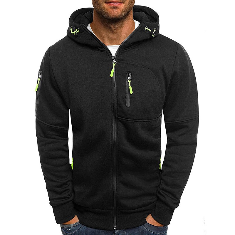 Men's Casual Solid Color Full Zip Hooded Long Sleeve Sweatshirt