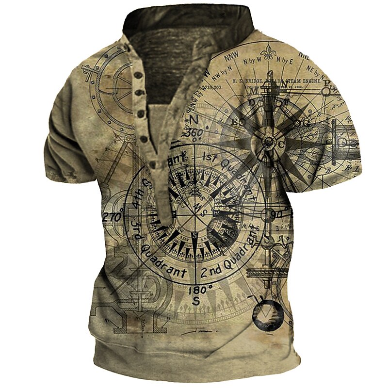 Men's Henley Shirt Tee T shirt Tee 3D Print Graphic Patterned Machine Henley Casual Daily Button-Down Print Short Sleeve Tops
