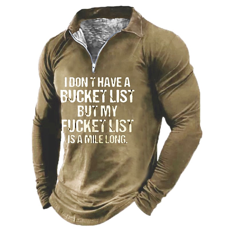 Men's Casual Letter Turndown Long Sleeve Zipper Print Cool Shirt