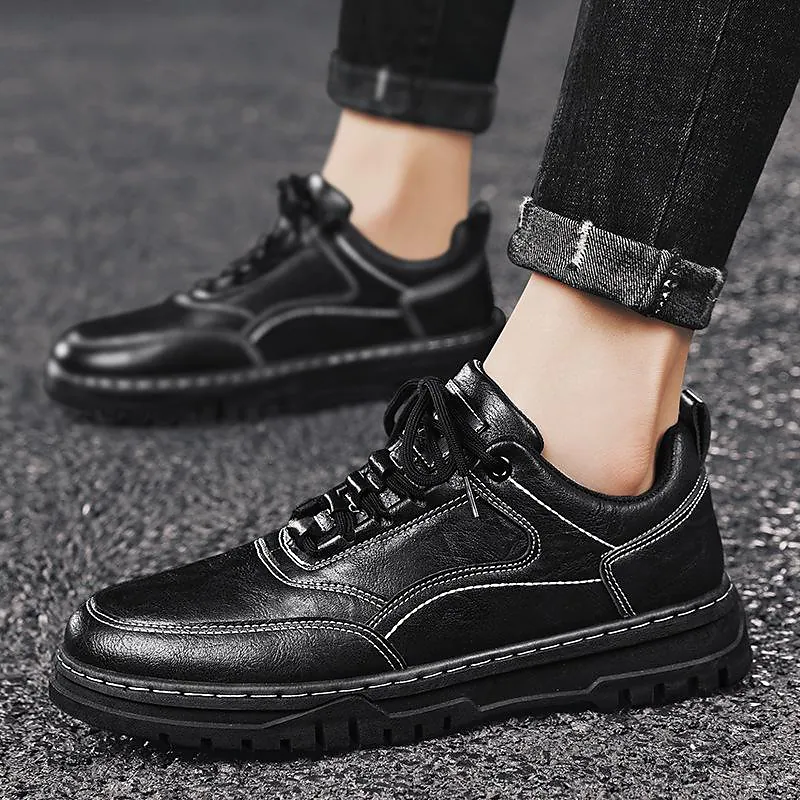 autumn new men's shoes korean version men's casual shoes black pu leather shoes trend student sports shoes lace-up trendy shoes