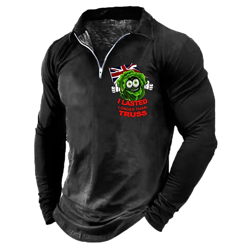 Men's Casual Cartoon Letter Turndown Long Sleeve Zipper Sweatshirt
