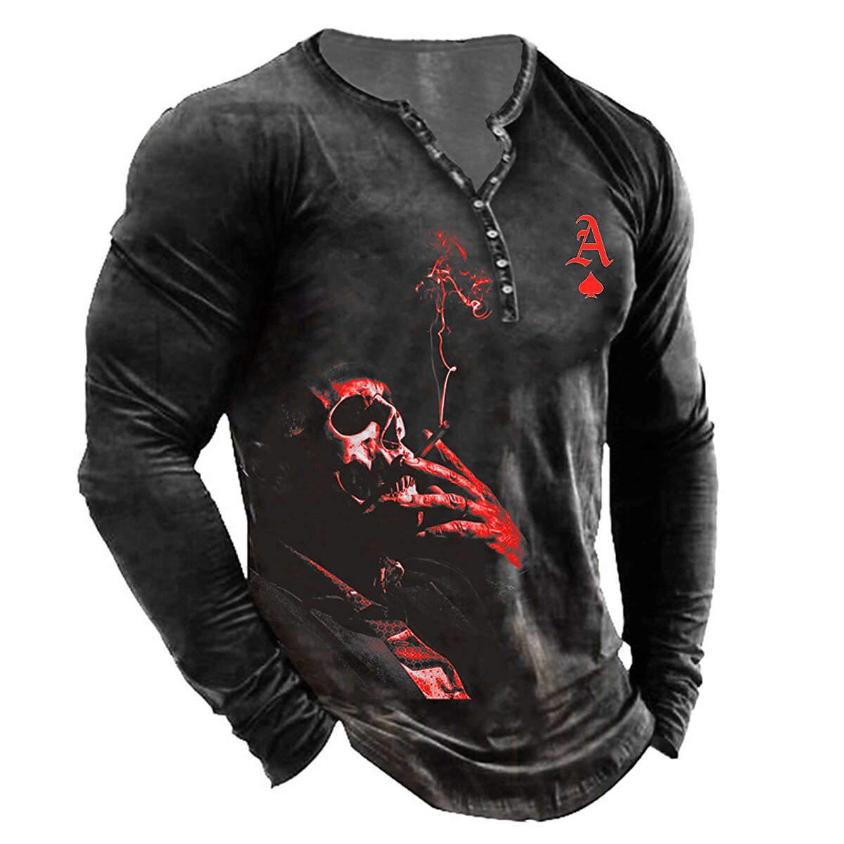 Men's Graphic Skull Henley Long Sleeve 3D Print Outdoor Button-Down Print Tops 