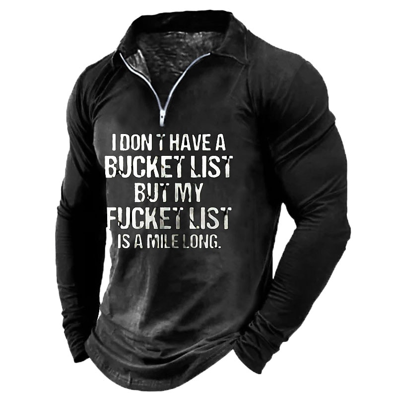 Men's Casual Letter Turndown Long Sleeve Zipper Print Cool Shirt