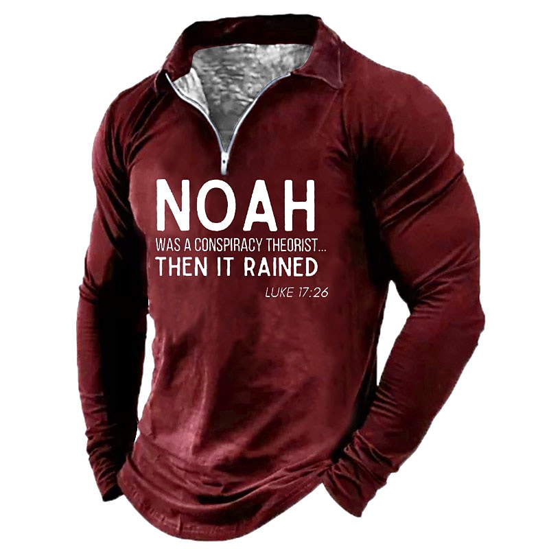 Men's Casual Letter Print Crew Neck Long Sleeve Zipper Cool Shirt