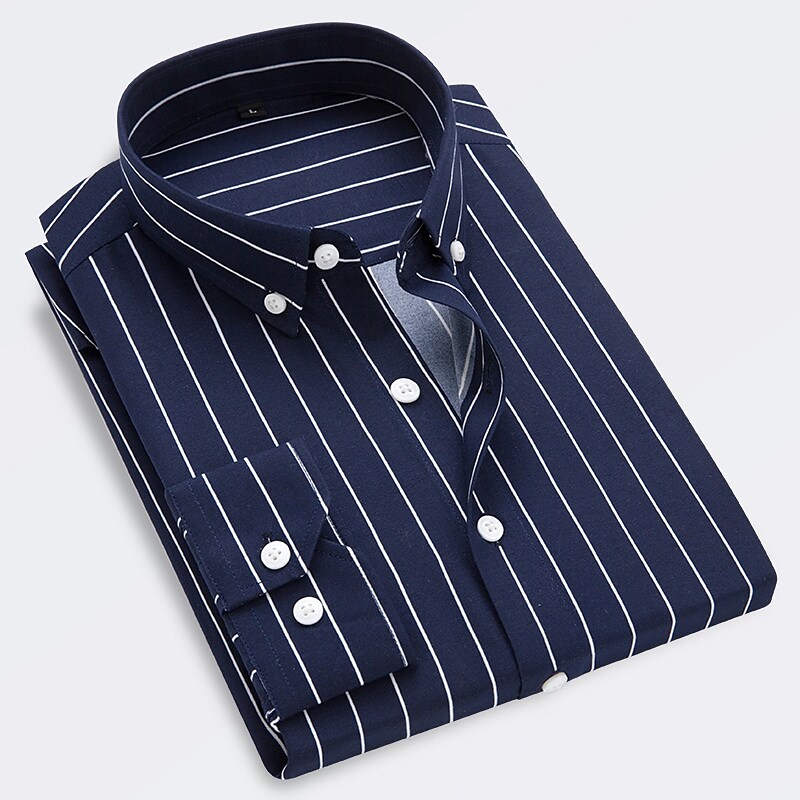 Men's Striped Classic Collar Long Sleeve Formal Casual Hand Wash Shirt