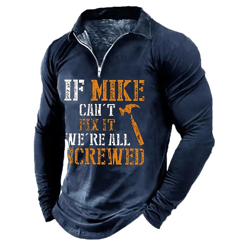 Men's Casual Letter Turndown Green Long Sleeve Zipper Print Shirt