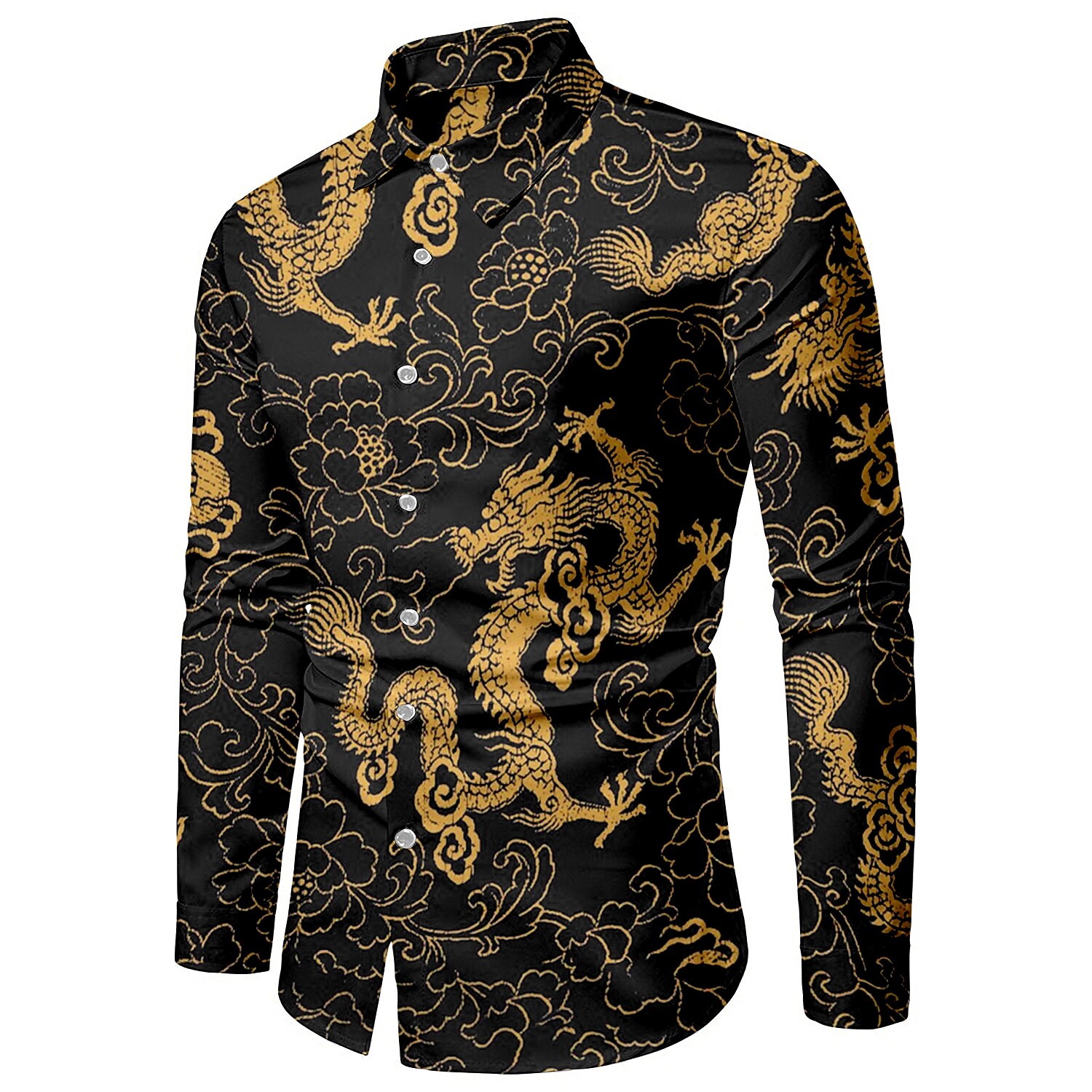 Men's Social Slim Lapel Long Sleeve Streetwear Gradon Pattern Shirt