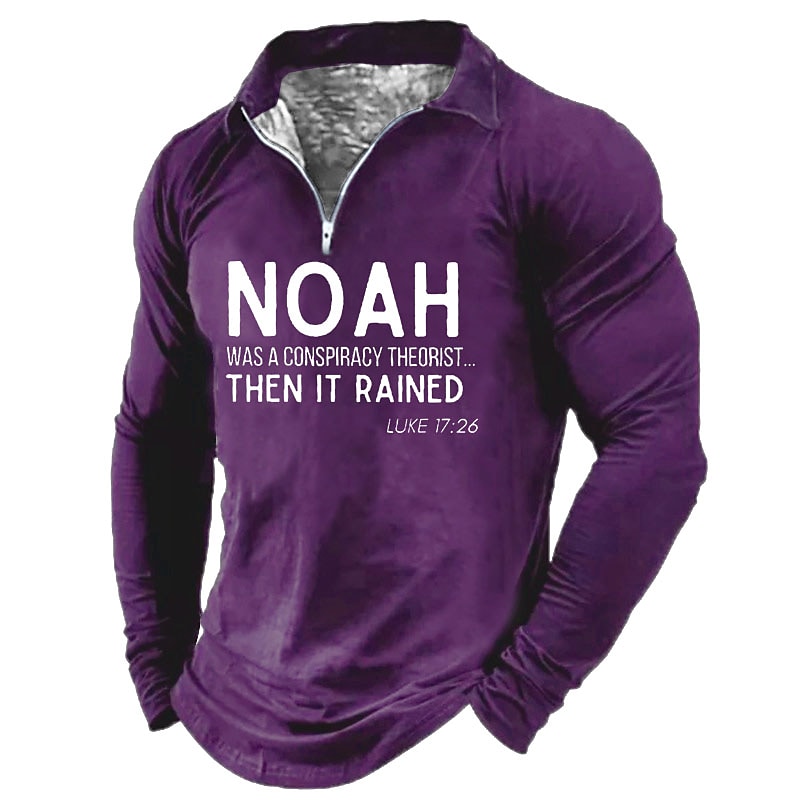 Men's Casual Letter Print Crew Neck Long Sleeve Zipper Cool Shirt