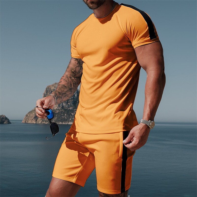 Men's T-shirt Suits Tracksuit Color Block Crew Neck Street Vacation Sh