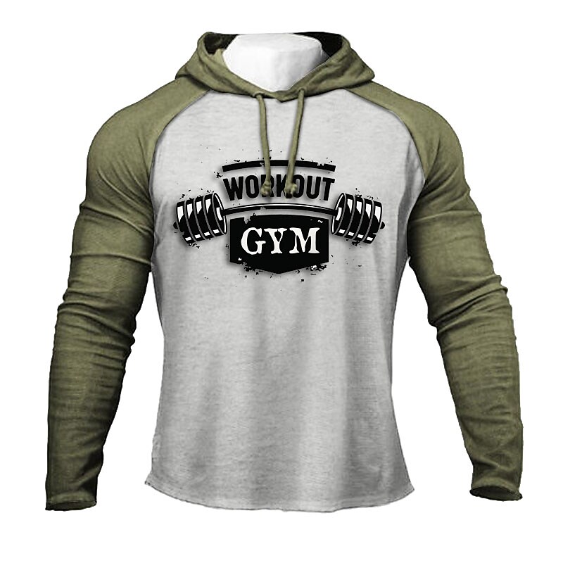 Men's Sweatshirt Letter Hooded Casual Daily Print Long Sleeve Tops Casual Cool Sports Green