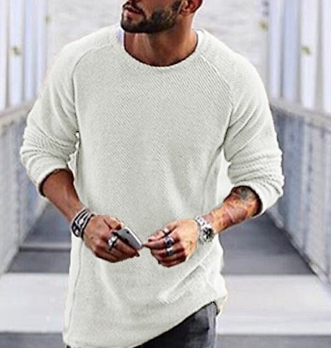 Men's Casual Street Long Sleeve Solid Color Crew Neck Sweaters  