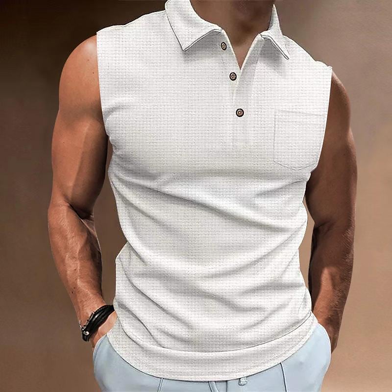 Men's Tank Top Summer Lapel Button-down Sleeveless Tcasual Sports Vest