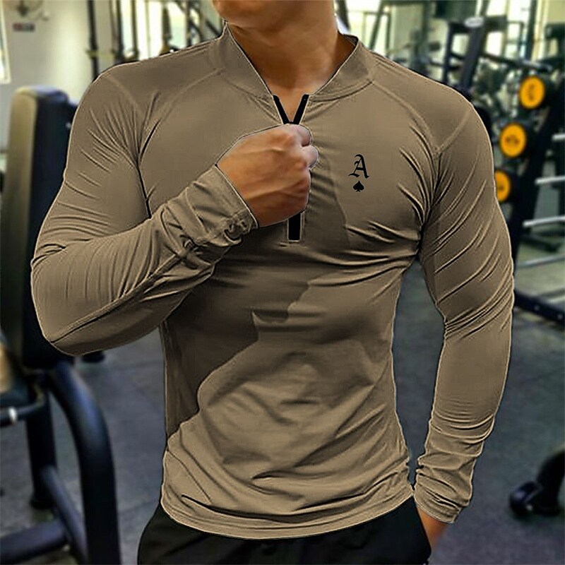 Men's Moisture Wicking Shirts Zip Graphic Prints Poker Standing Collar Long Sleeve Zipper Print BasicCasual Comfortable