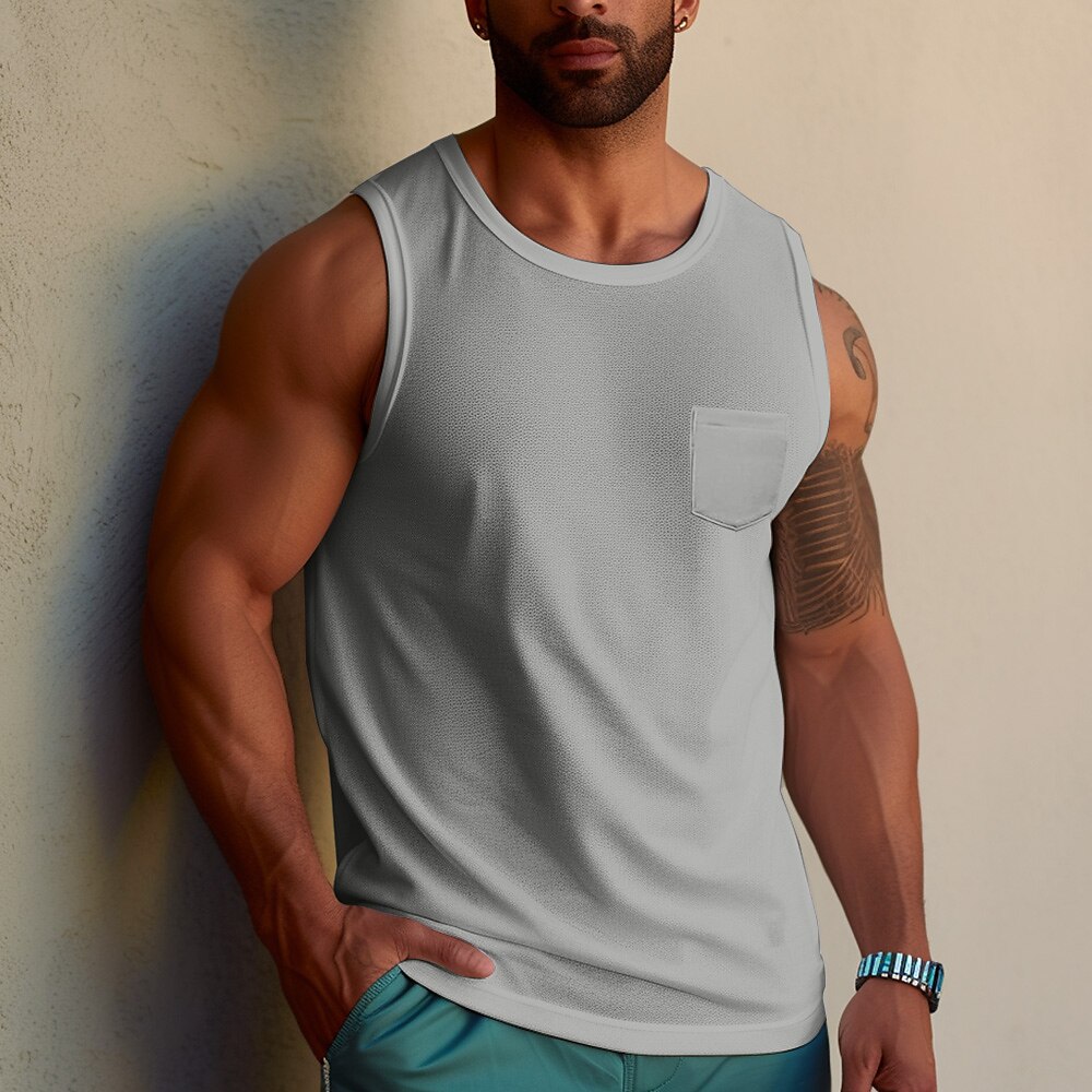 Men's Tank Top  Undershirt Sleeveless Shirt Plain Crewneck Sports & Outdoor Sleeveless Front Pocket Sport Vest Top