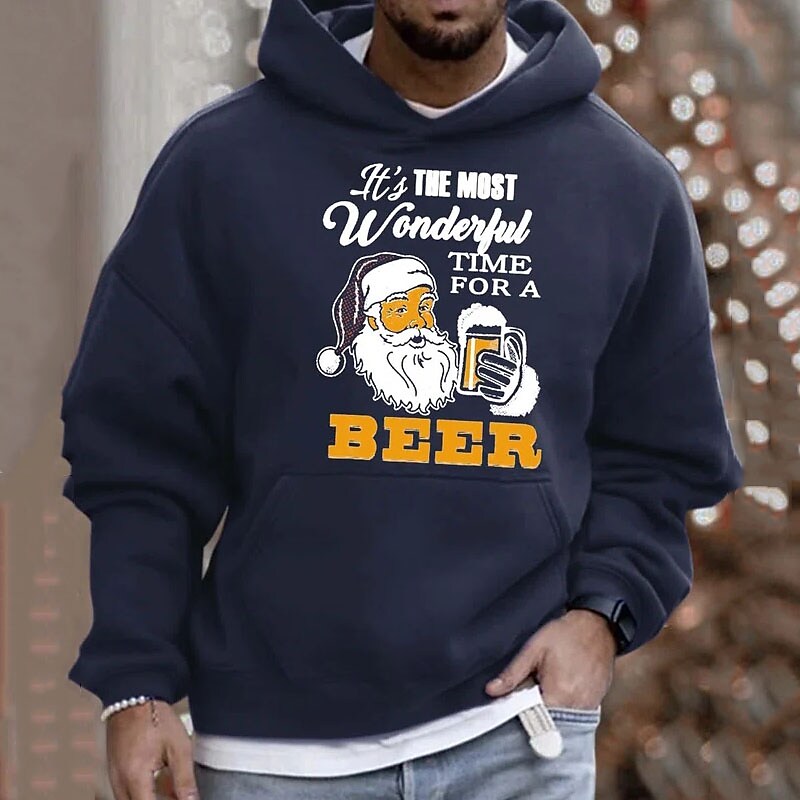 Men's Hooded Pullover Christmas Santa Claus Print Sweatshirt