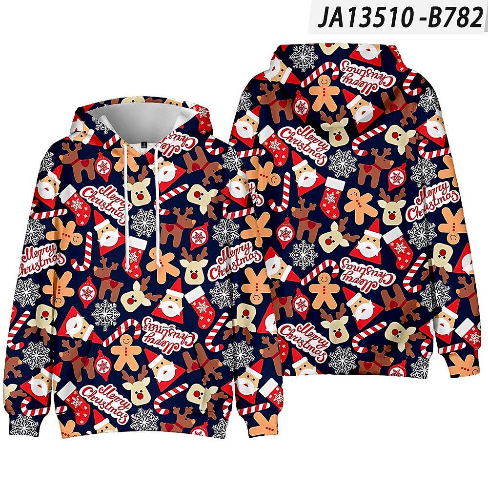 Men and Women's Christmas Print Long Sleeve Hooded Sweatshirt