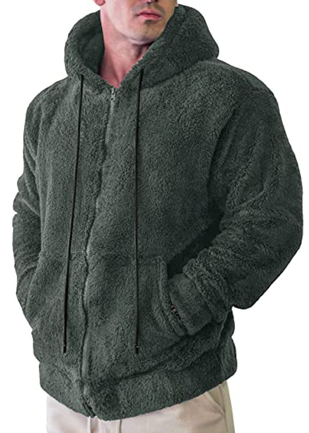 Men's Casual Solid Color Long Sleeve Hooded Pocket Fleece Sweatshirt