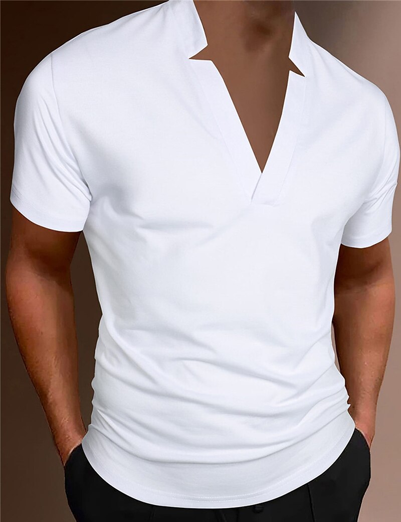 Men's Street Casual V Neck Short Sleeve Fashion Basic Plain Classic Summer Regular Polo Shirt