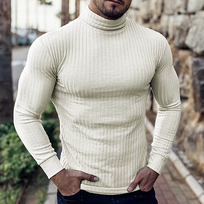 Men's T shirt Turtleneck shirt Long Sleeve Shirt Plain Rolled collar Casual Long Sleeve Lightweight Classic Casual Muscle Top