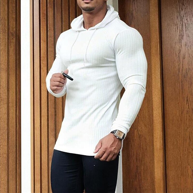 Men's T shirt Muscle Shirt Long Sleeve Shirt Plain Hooded Outdoor Daily Long Sleeve Fashion Streetwear Cool Top