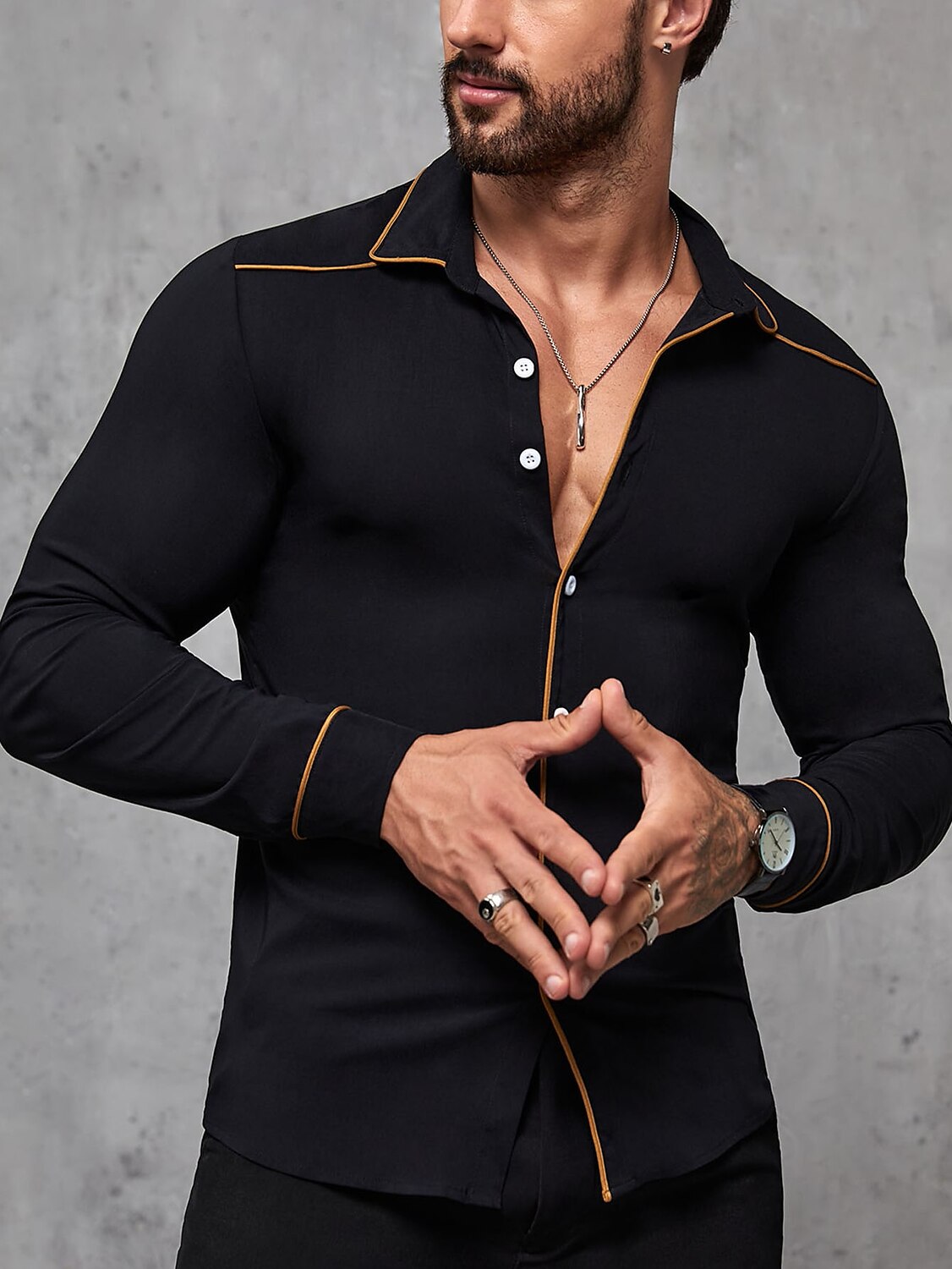 Men's Outdoor Casual Fashion Vacation Breathable Comfortable Light Plain Lapel Long Sleeve Shirt