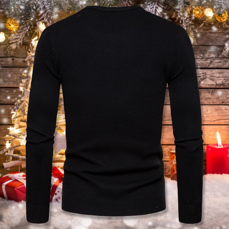 Men's Ugly Christmas Ribbed Knit Crew Neck Long Sleeve Basic Sweater