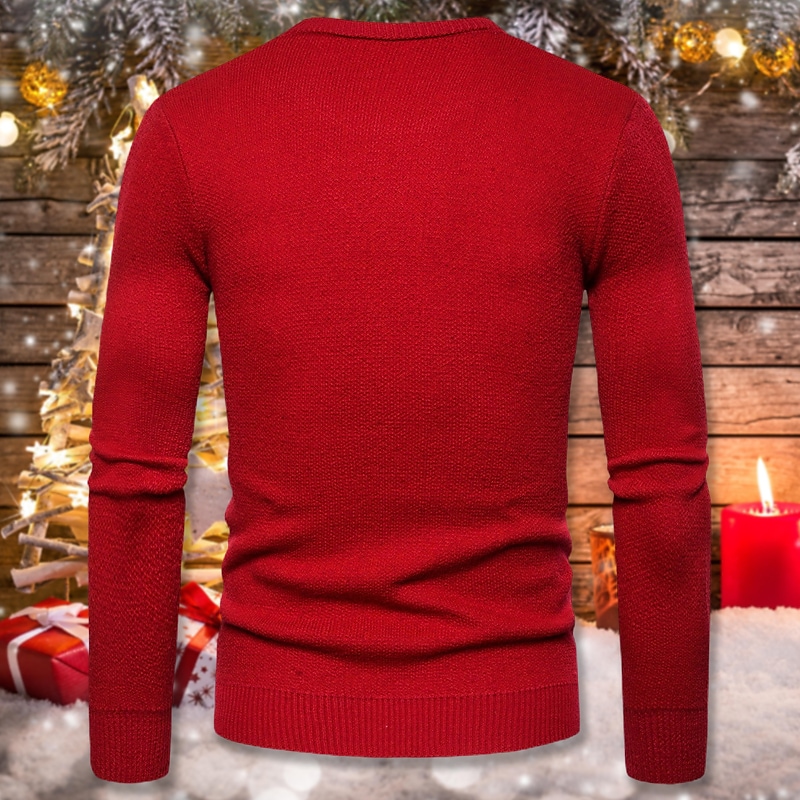 Men's Ugly Christmas Ribbed Knit Crew Neck Long Sleeve Basic Sweater
