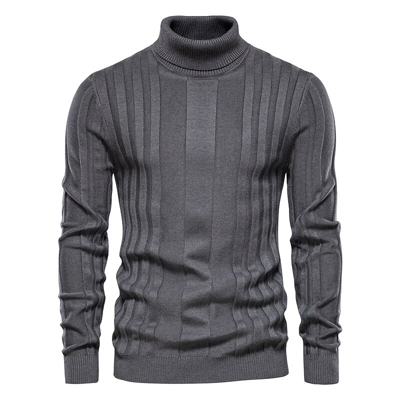 Men's Pullover Sweater Jumper Turtleneck Sweater Ribbed Knit Cropped Knitted Solid Color Turtleneck Keep Warm