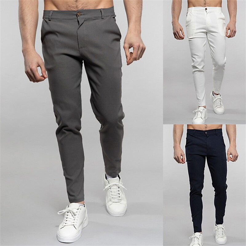 Men's Trousers Chinos Jogger Pants Pocket Straight Leg Plain Comfort Breathable Casual Streetwear 