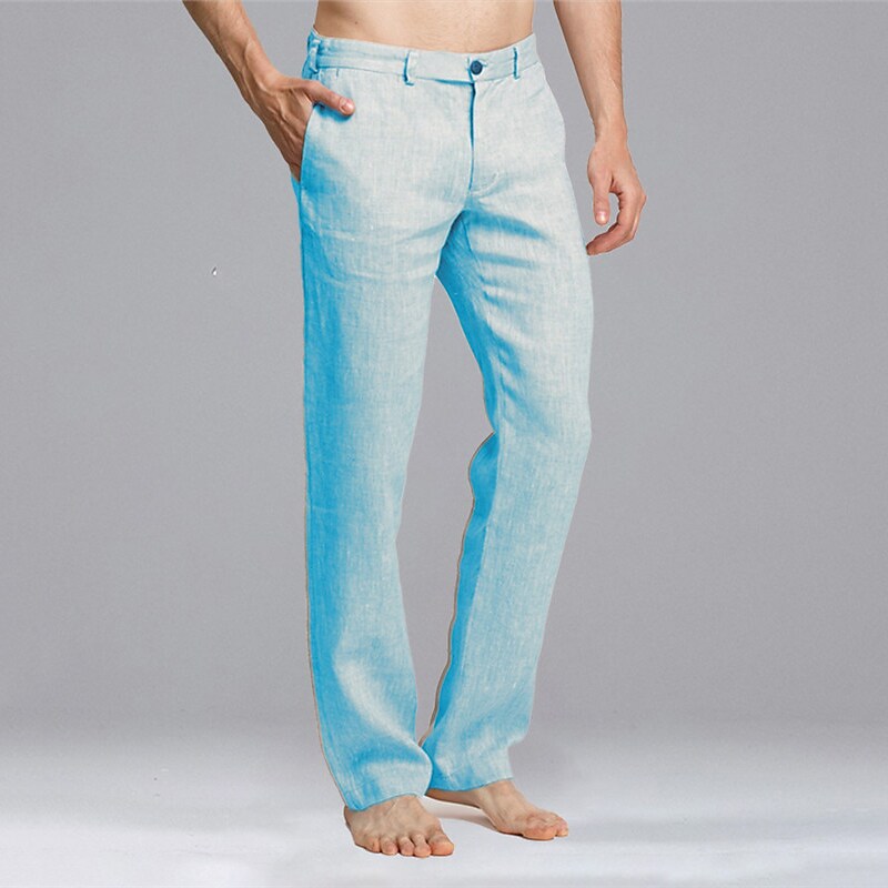 Men's Linen Trousers Summer Pants Pocket Straight Leg Plain Comfort Casual Daily Holiday Linen / Cotton Blend Streetwear Stylish 