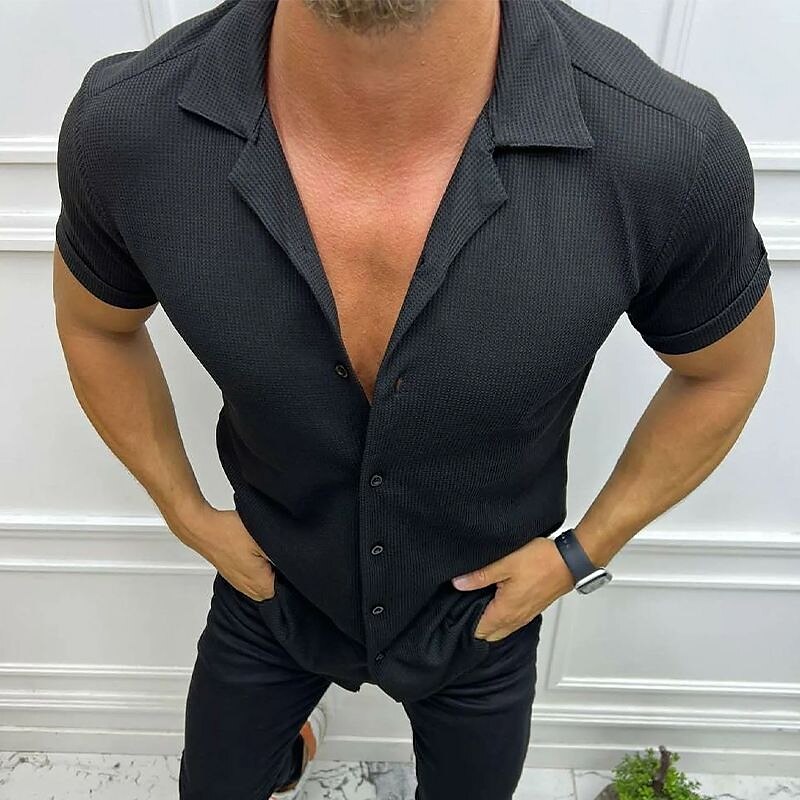 Men's Casual Beach Vacation Fashion Comfortable Breathable Light Plain Short Sleeve Shirt