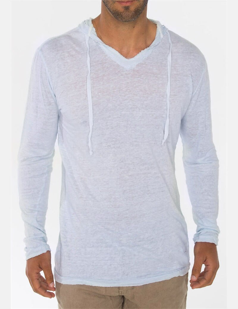 Men's T shirt Plain Hooded Street Vacation Long Sleeve Clothing Apparel Fashion Designer Basic Top 