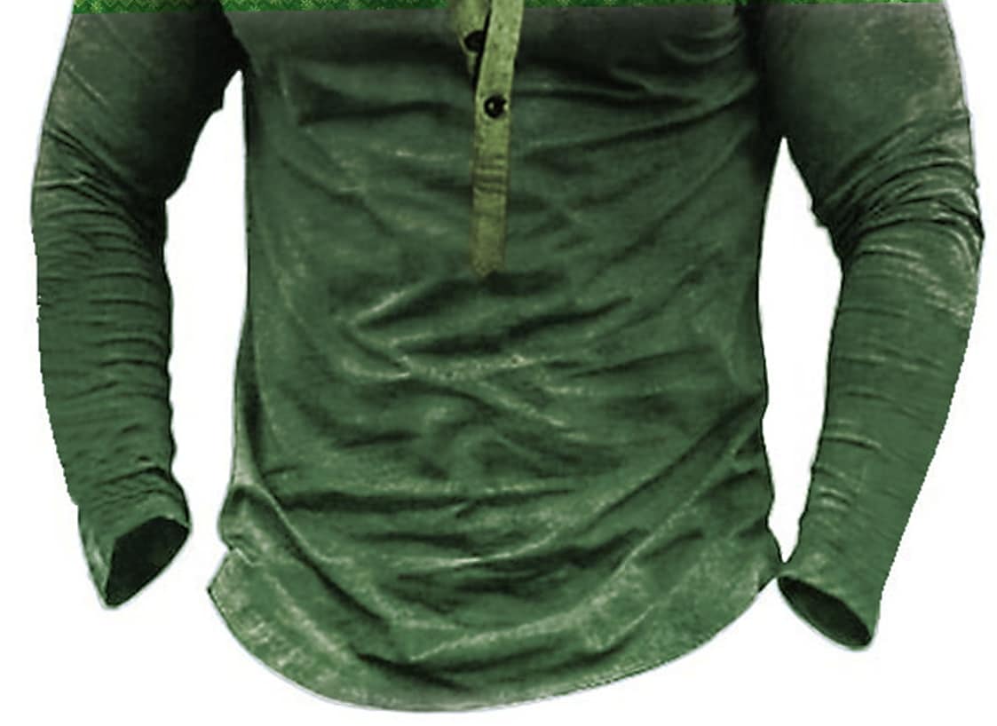 Men's Casual Christmas Print Long Sleeve Button Henley Shirt