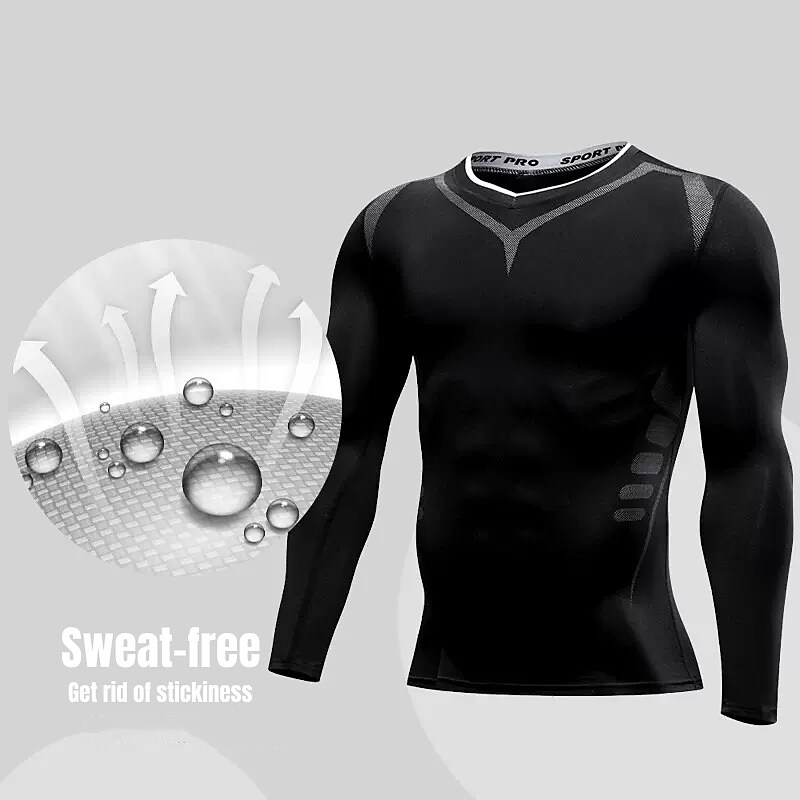 Men's Jersey Long Sleeve Compression Athletic Breathable Compression Sweat wicking Fitness Gym Running Sportswear