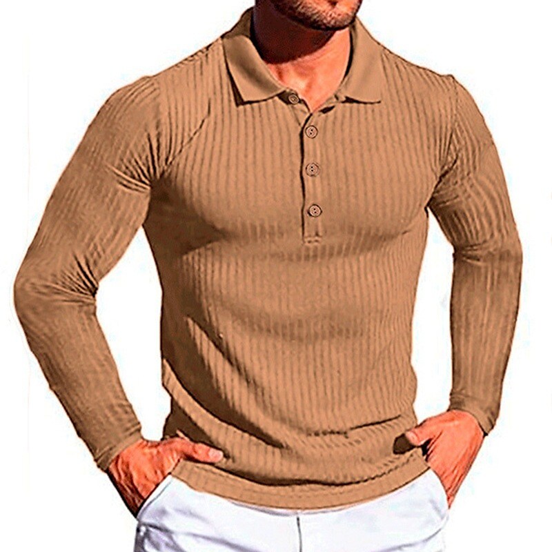 Men's Solid Color Long Sleeve Button Comfortable fabrics Polo Shirt