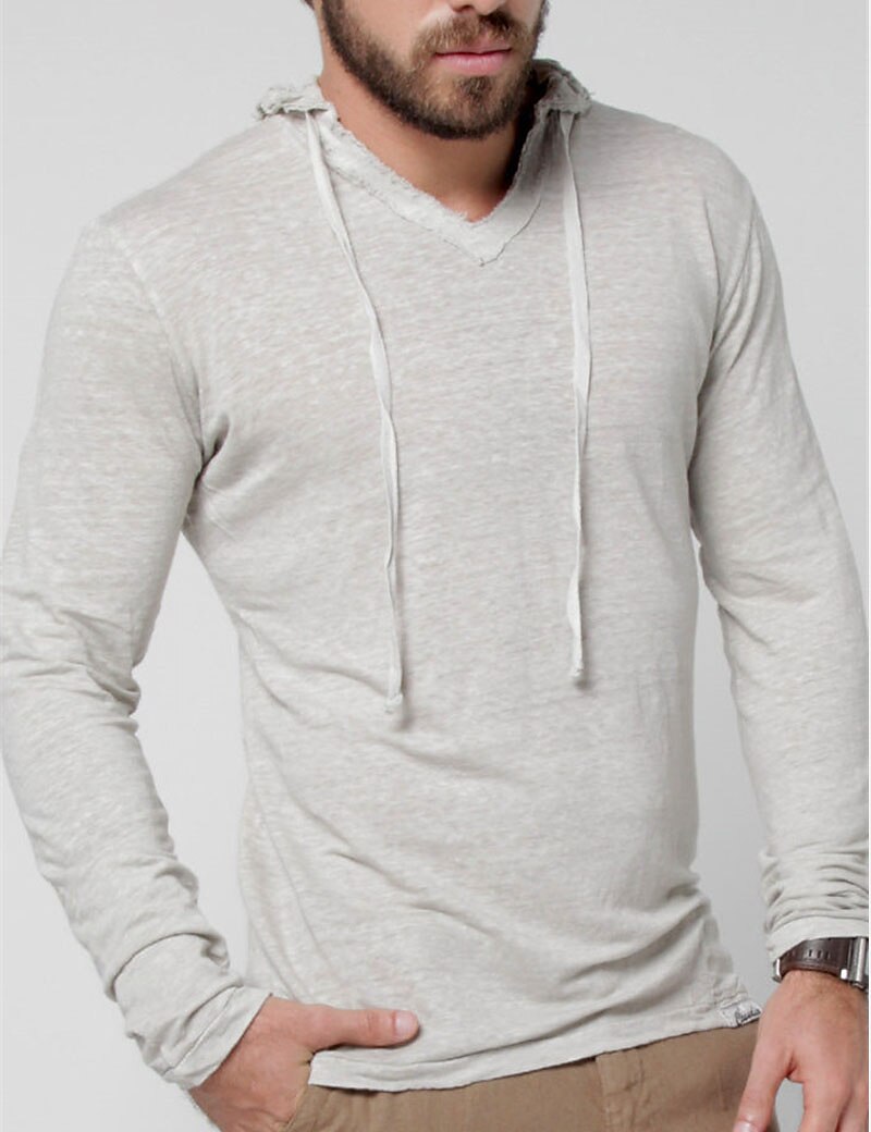 Men's T shirt Plain Hooded Street Vacation Long Sleeve Clothing Apparel Fashion Designer Basic Top 