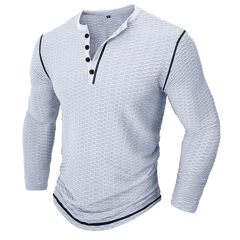 Men's Henley Shirt Tee Top Plain Henley Street Vacation Long Sleeve Clothing Apparel Fashion Sporty Basic Top