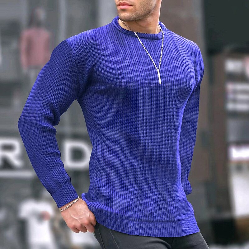 Men's Pullover Sweater Jumper Ribbed Knit Regular Knitted Solid Color Crew Neck Work Daily Sweater 