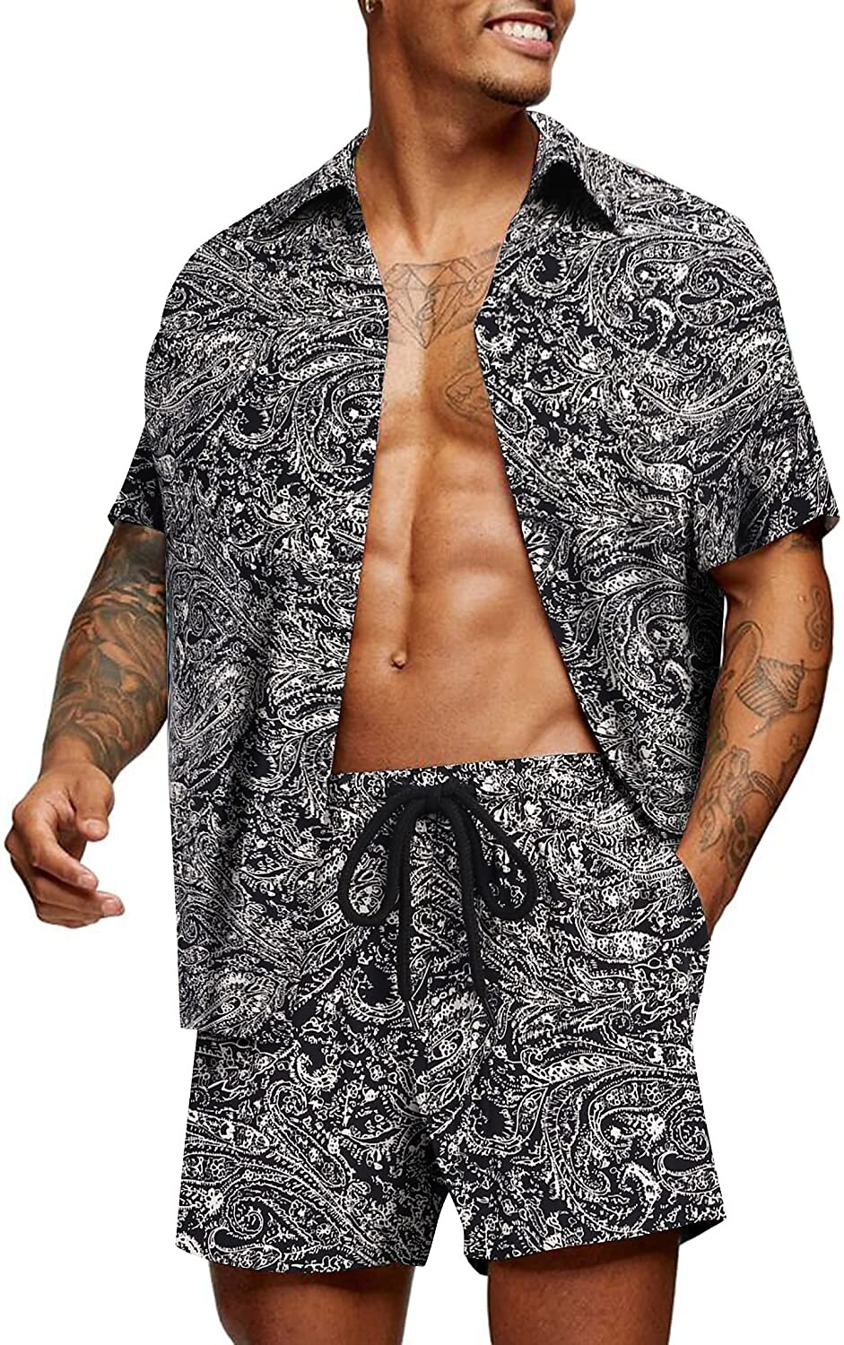 Men's Two Pieces Set Hawaiian Shirt Aloha Shirt Floral Turndown 3D Pri